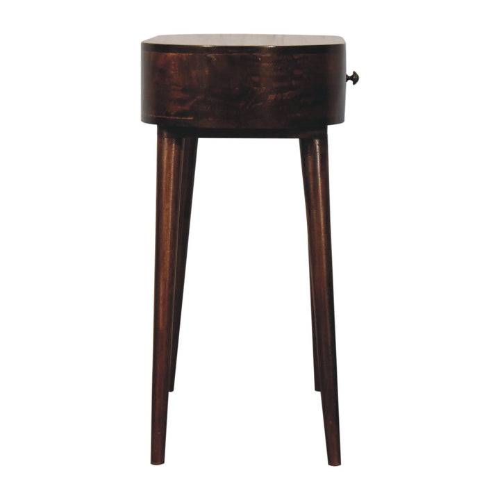 Solid Wood Honey Caramel Rounded Small Console Table, 1-Drawer, Nordic Legs, Dark Brown