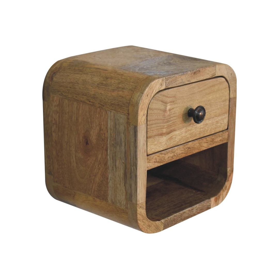 Extra Mini Curved Oak-ish Bedside with Open Slot, 1-Drawer, Light Brown