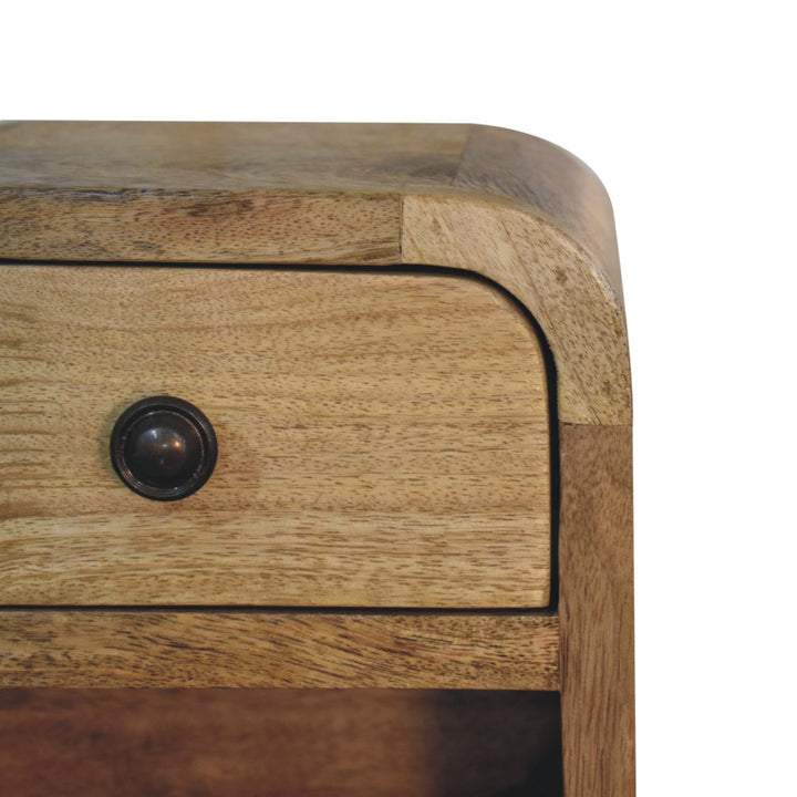 Extra Mini Curved Oak-ish Bedside with Open Slot, 1-Drawer, Light Brown