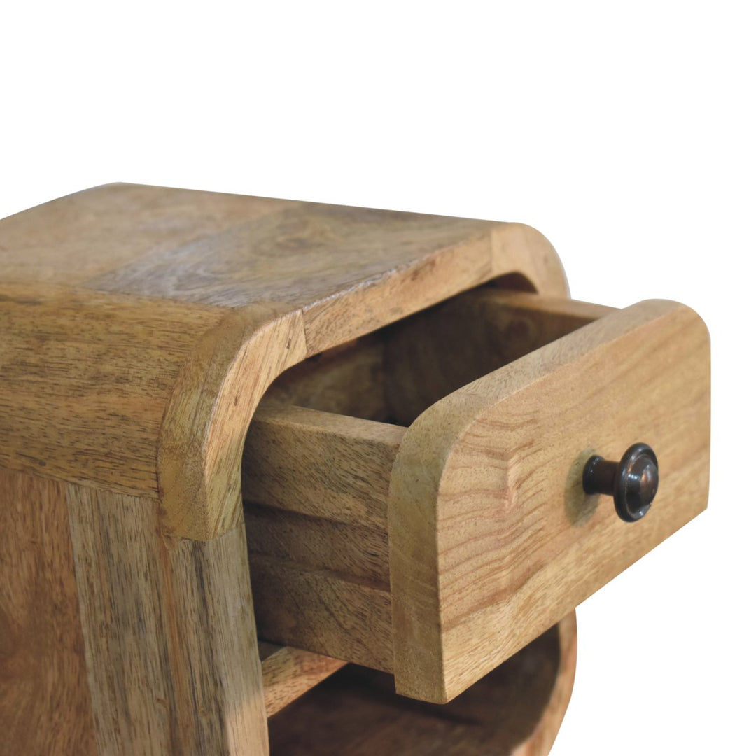 Extra Mini Curved Oak-ish Bedside with Open Slot, 1-Drawer, Light Brown