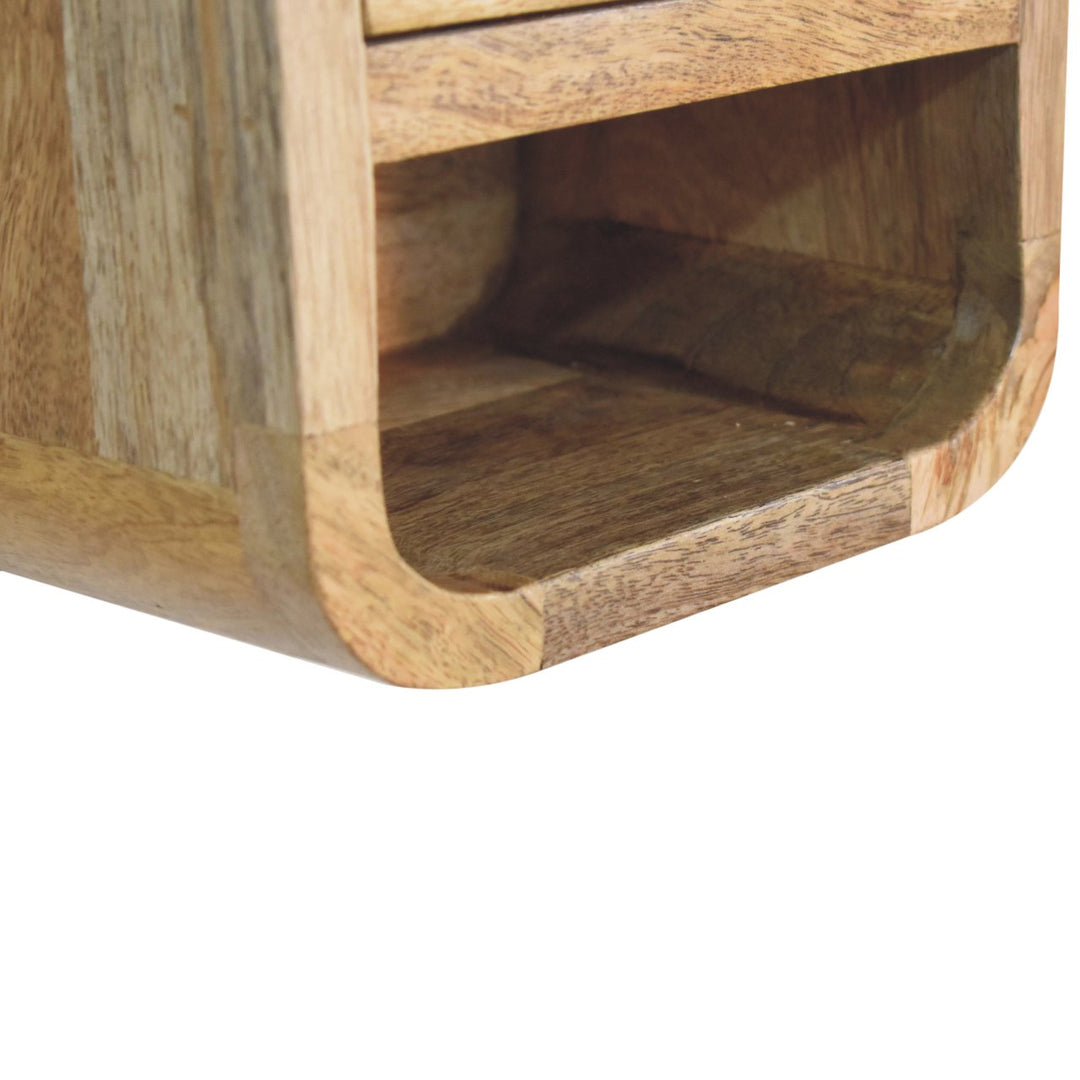 Extra Mini Curved Oak-ish Bedside with Open Slot, 1-Drawer, Light Brown