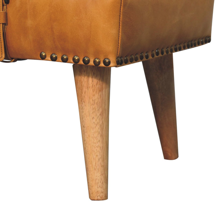 Bouclé Buffalo Hide Leather Upholstered Bench, Tan and Beige