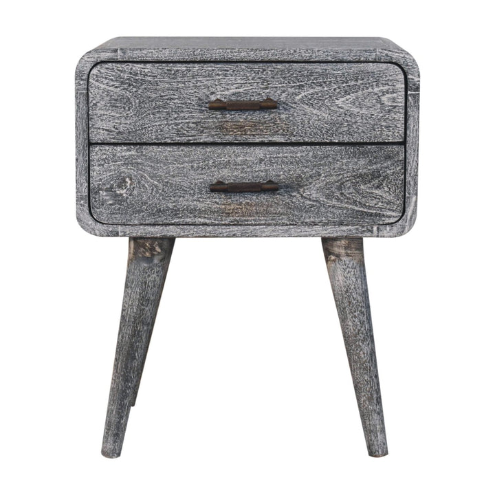 Solid Wood Sandblasted Ash Curved Bedside, 2-Drawers, Gray