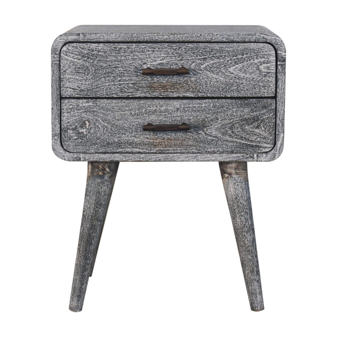 Solid Wood Sandblasted Ash Curved Bedside, 2-Drawers, Gray