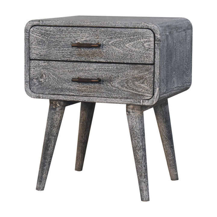Solid Wood Sandblasted Ash Curved Bedside, 2-Drawers, Gray
