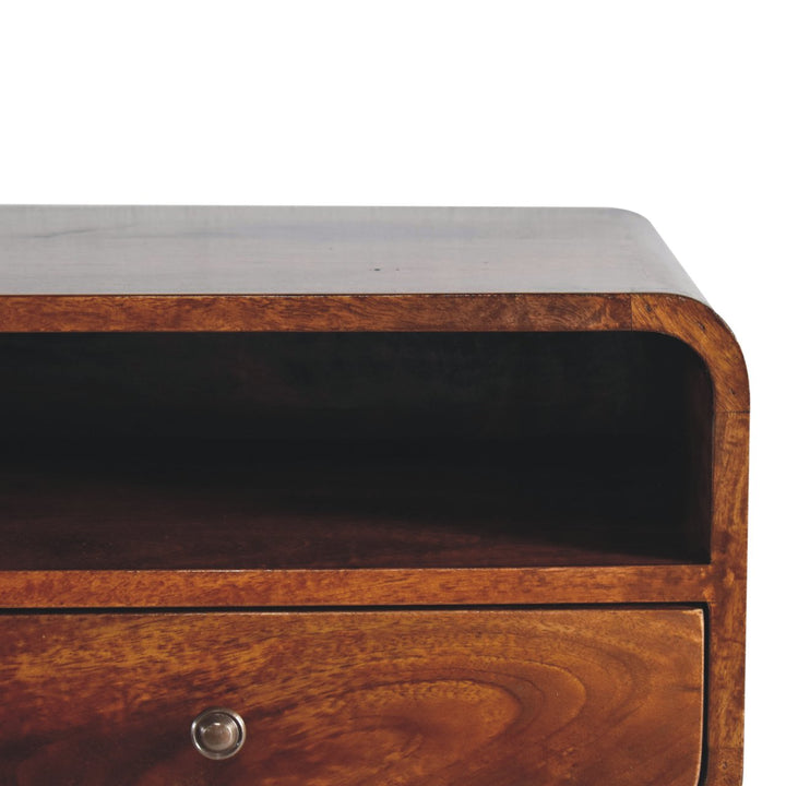 Large Floating Bedside, Curve Open Upper Slot, 1 Drawer, Chestnut, Brown