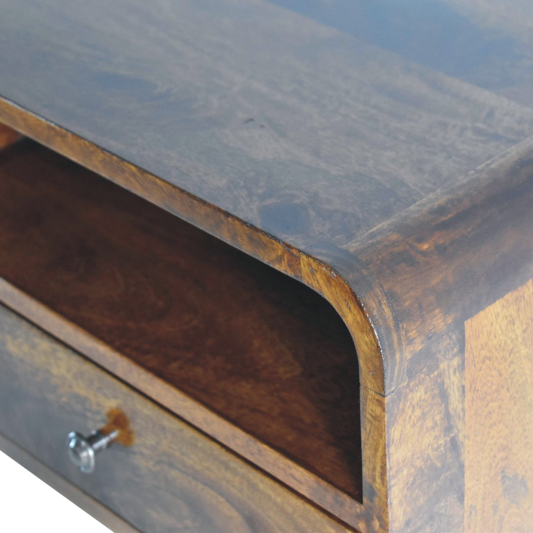 Large Floating Bedside, Curve Open Upper Slot, 1 Drawer, Chestnut, Brown