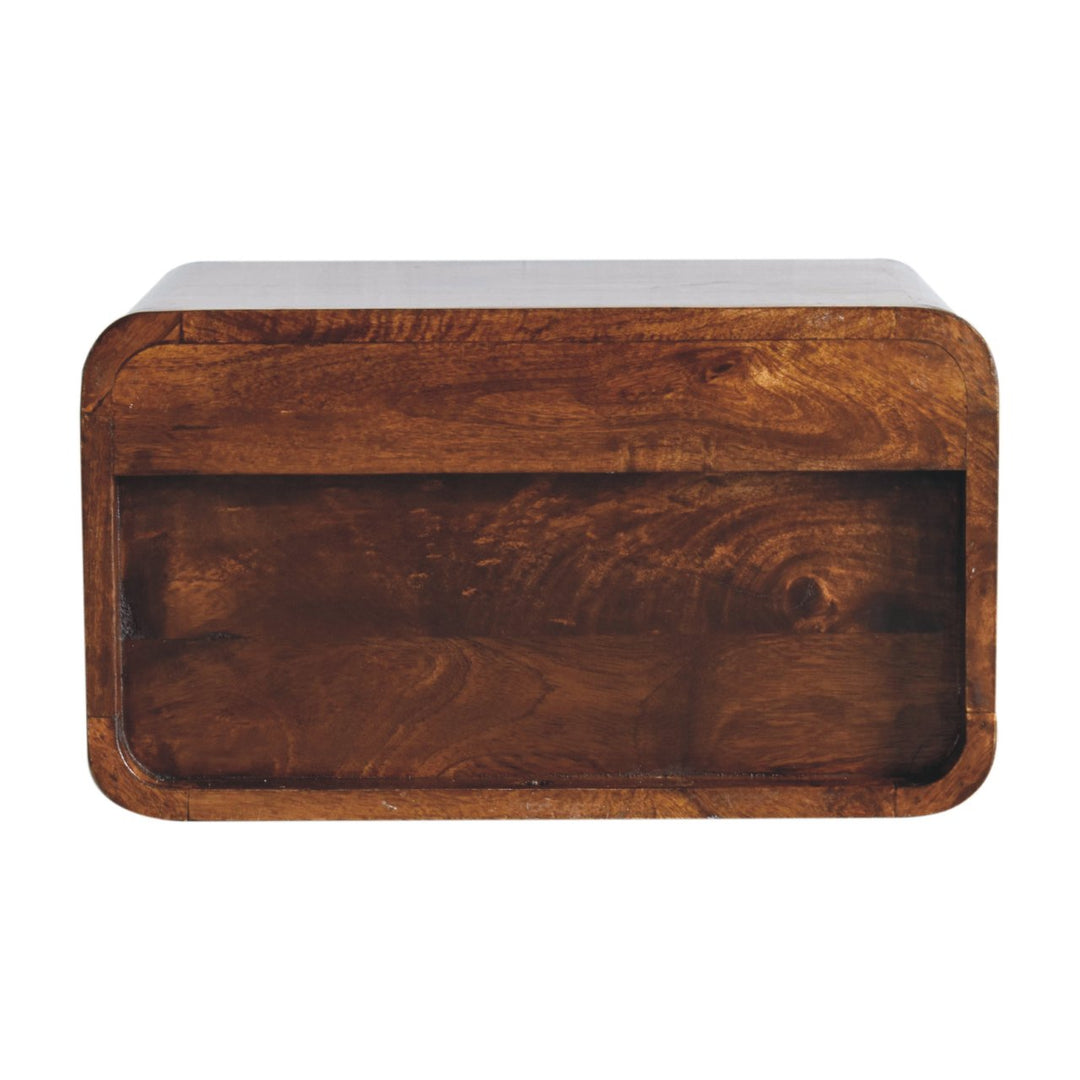 Large Floating Bedside, Curve Open Upper Slot, 1 Drawer, Chestnut, Brown