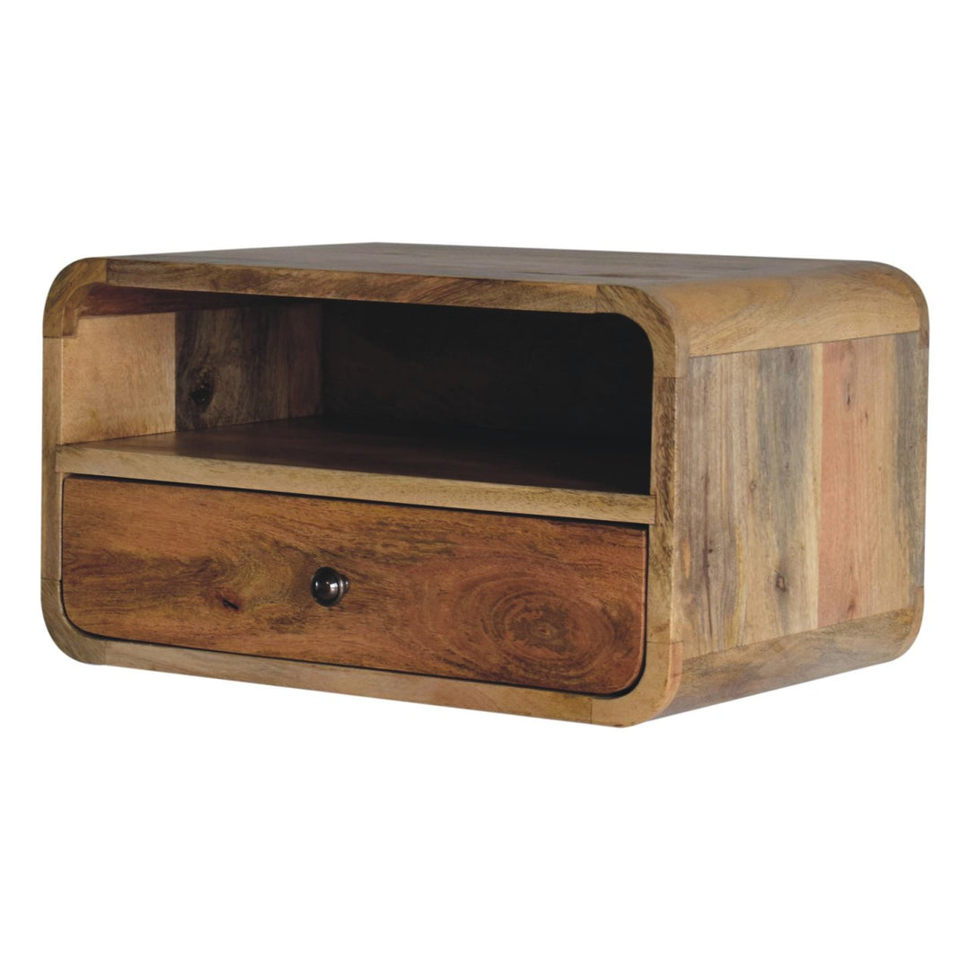 Large Floating Bedside, 1 Drawer, 1 Open Slot, Oak-ish, Light Brown