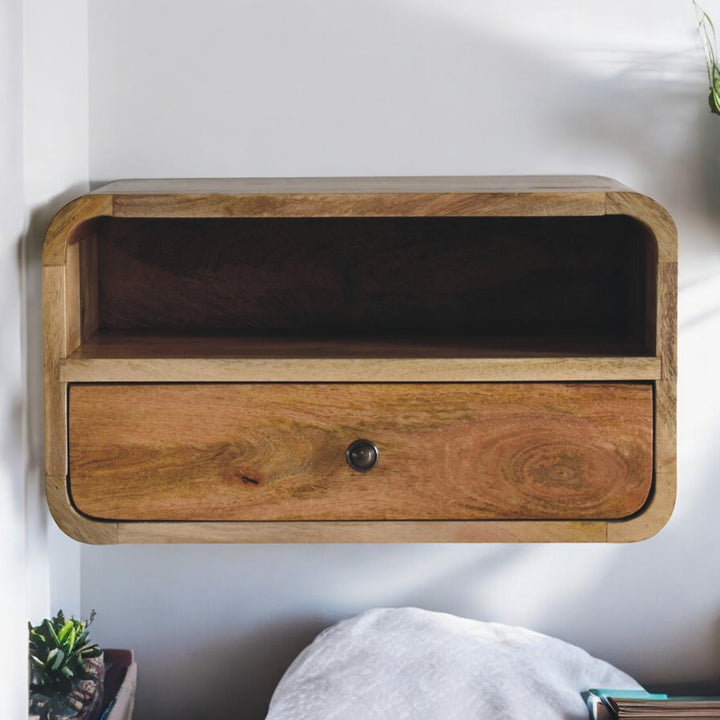 Large Floating Bedside, 1 Drawer, 1 Open Slot, Oak-ish, Light Brown