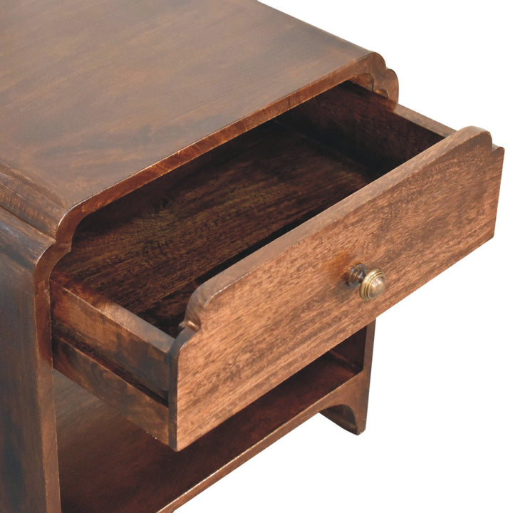Solid Wood California Walnut Newton Bedside, Open Slot, 1-Drawer, Brown