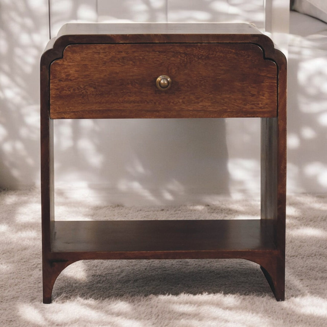 Solid Wood California Walnut Newton Bedside, Open Slot, 1-Drawer, Brown