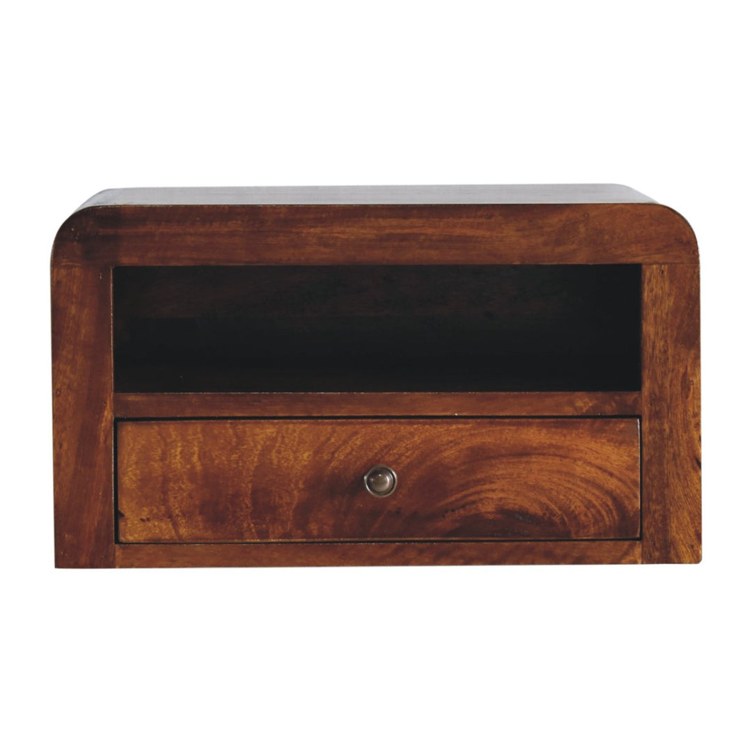 Chunky Chestnut Floating Bedside, 1-Drawer, 1 Open Slot, Brown