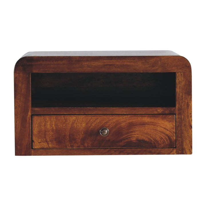 Chunky Chestnut Floating Bedside, 1-Drawer, 1 Open Slot, Brown