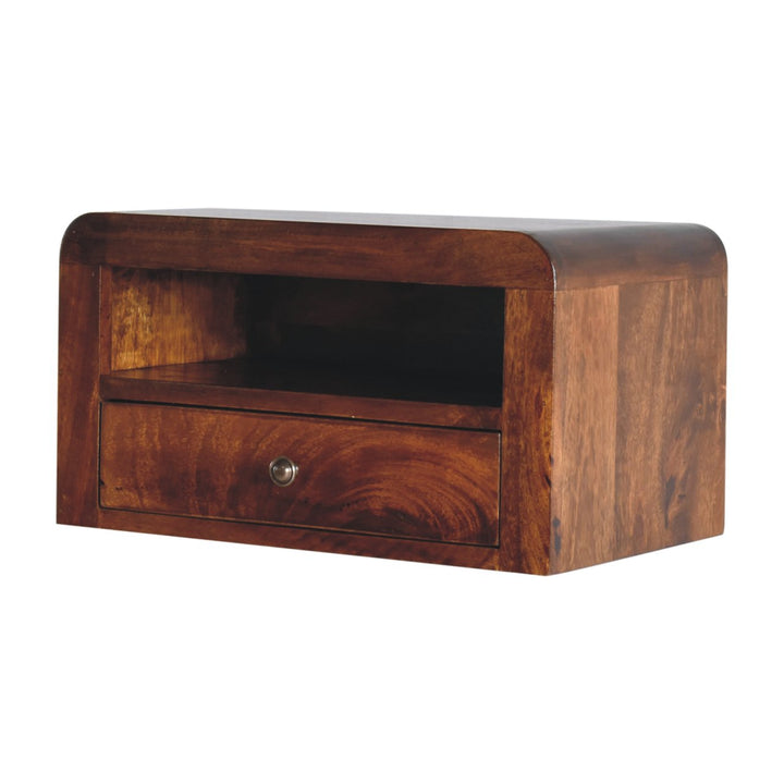 Chunky Chestnut Floating Bedside, 1-Drawer, 1 Open Slot, Brown