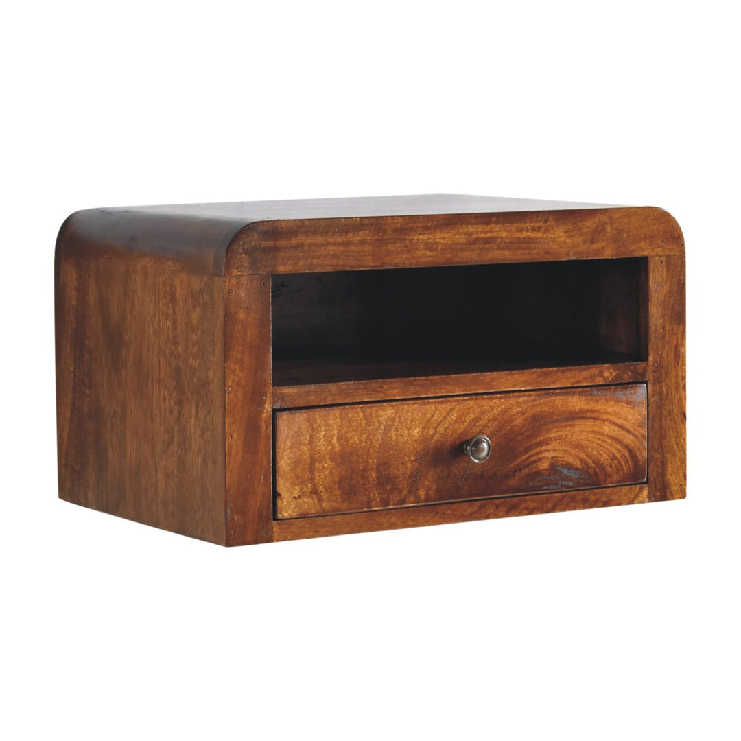 Chunky Chestnut Floating Bedside, 1-Drawer, 1 Open Slot, Brown