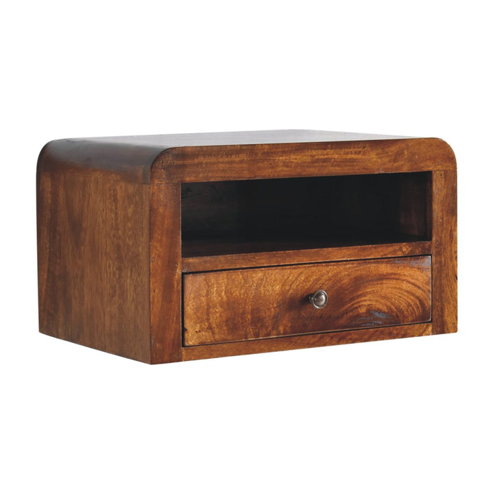 Chunky Chestnut Floating Bedside, 1-Drawer, 1 Open Slot, Brown