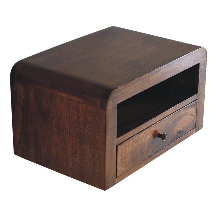 Chunky Chestnut Floating Bedside, 1-Drawer, 1 Open Slot, Brown