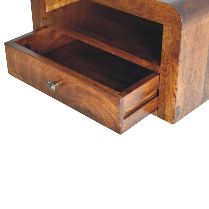 Chunky Chestnut Floating Bedside, 1-Drawer, 1 Open Slot, Brown