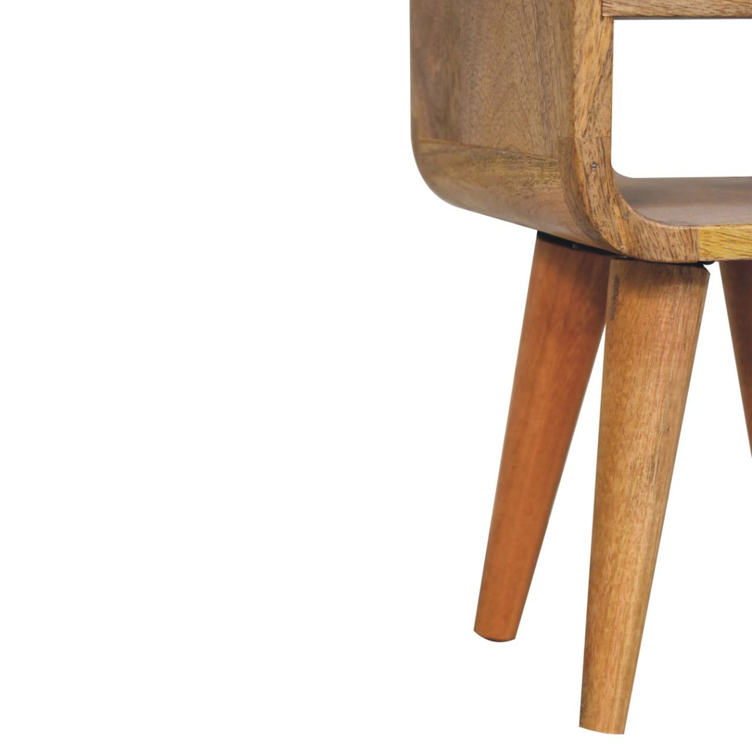 Solid Wood Extra Mini Oak-ish Curve Lower Bedside, 1-Drawer, 1 Open Slot, Nordic Legs, Brown