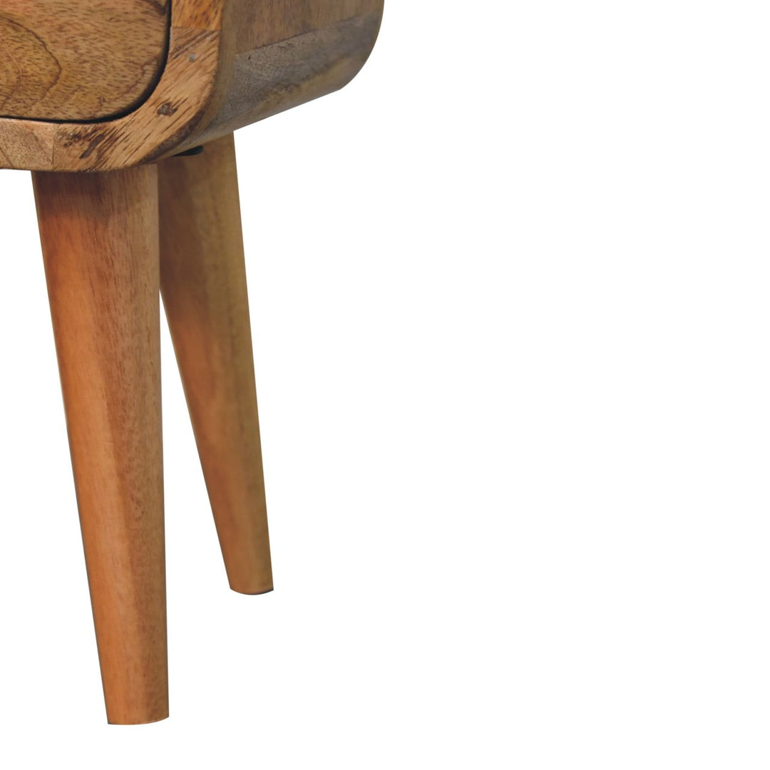 Solid Wood Extra Mini Oak-ish Curve Open Slot Nightstand, 1-Drawer, 1 Open Slot, Nordic Legs, Brown