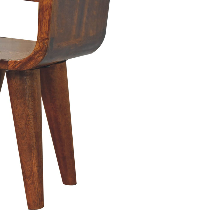 Solid Wood Extra Mini Chestnut Curve Lower Nightstand, 1-Drawer, 1 Open-Slot, Nordic Legs, Dark Brown