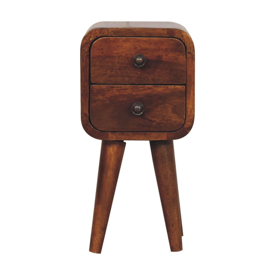 Solid Wood Extra Mini Curved Chestnut Nightstand, Dark Brown