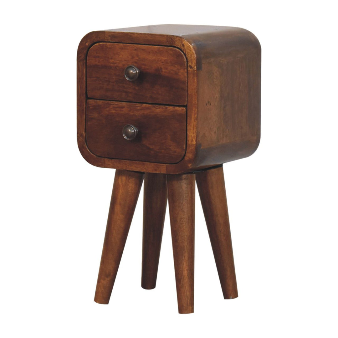 Solid Wood Extra Mini Curved Chestnut Nightstand, Dark Brown