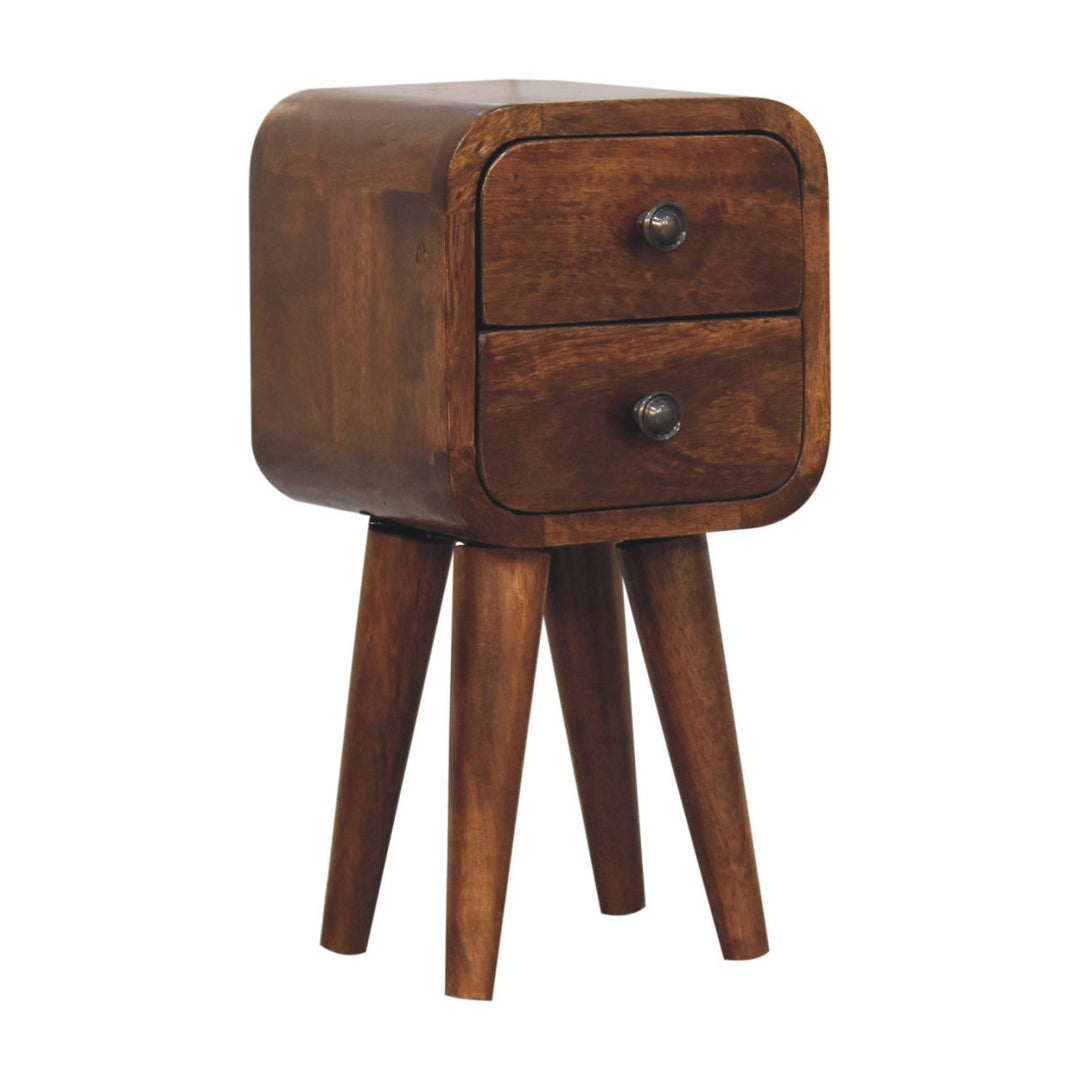 Solid Wood Extra Mini Curved Chestnut Nightstand, Dark Brown