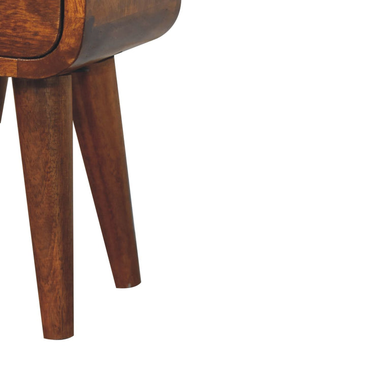 Solid Wood Extra Mini Curved Chestnut Nightstand, Dark Brown