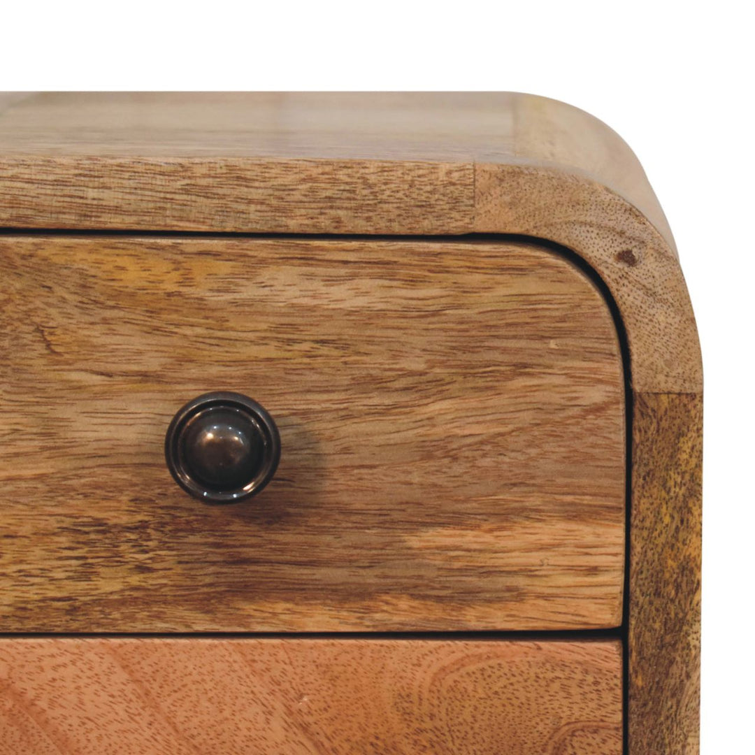 Solid Wood Extra Mini Curved Oak-ish Bedside, Nordic Legs, 2-Drawers, Light Brown