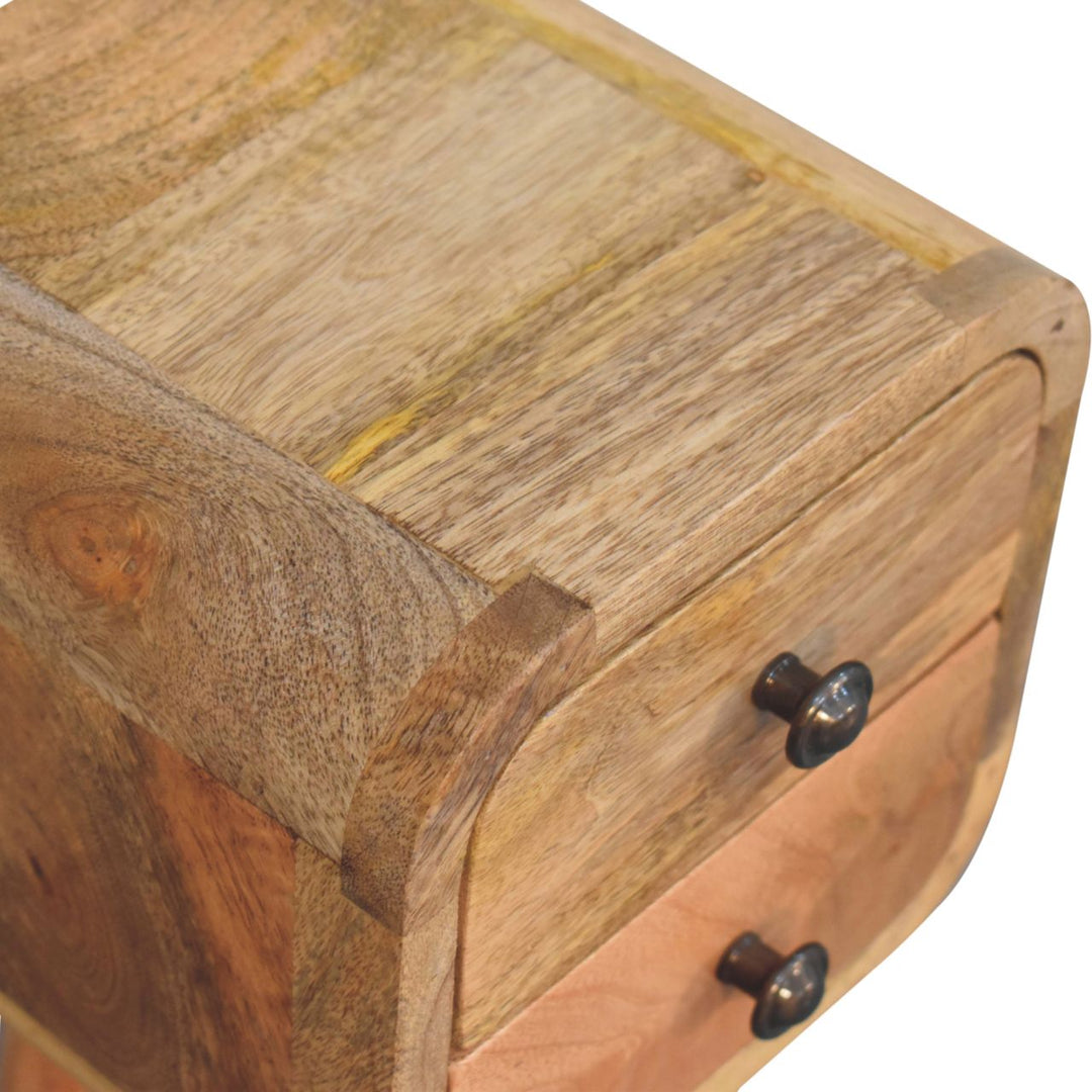 Solid Wood Extra Mini Curved Oak-ish Bedside, Nordic Legs, 2-Drawers, Light Brown