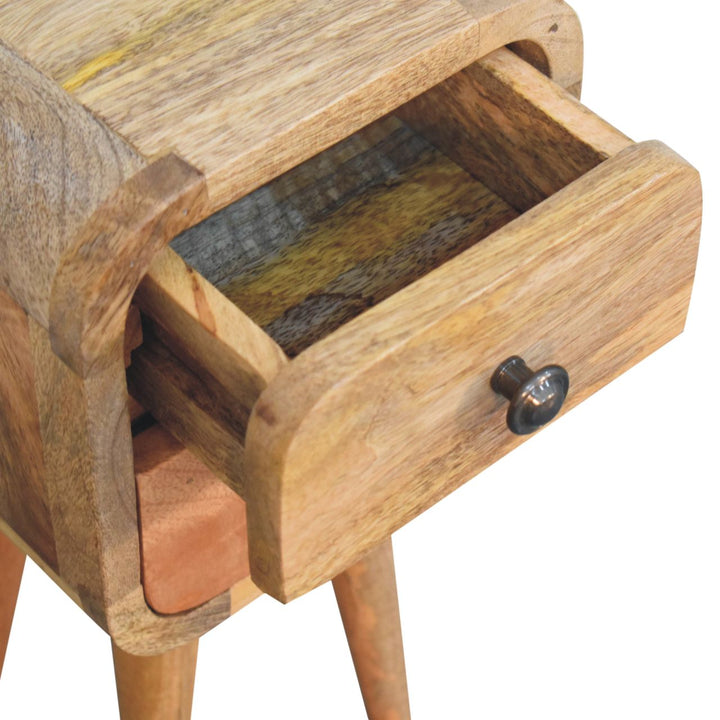 Solid Wood Extra Mini Curved Oak-ish Bedside, Nordic Legs, 2-Drawers, Light Brown