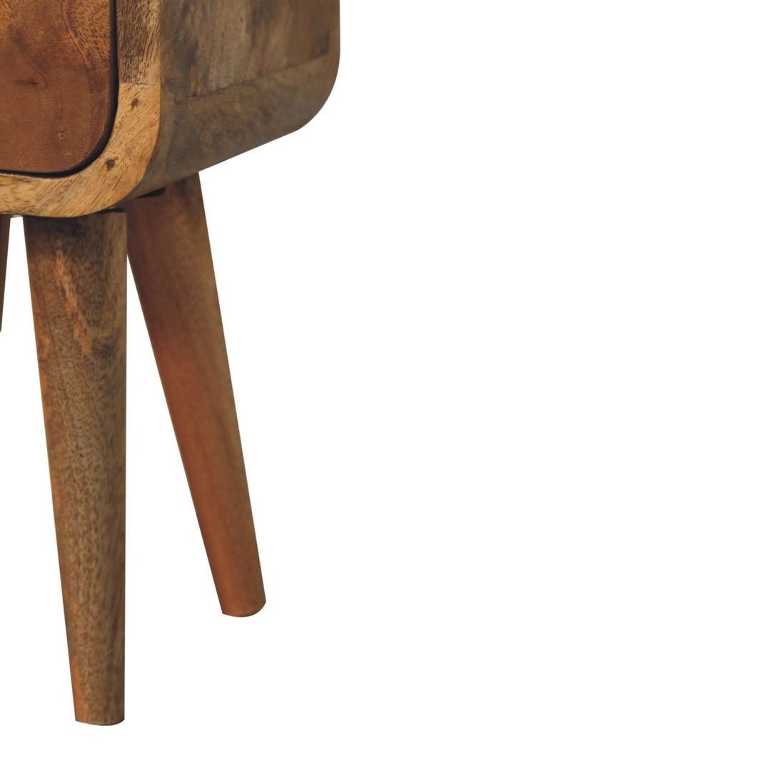 Solid Wood Extra Mini Curved Oak-ish Bedside, Nordic Legs, 2-Drawers, Light Brown