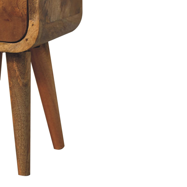 Solid Wood Extra Mini Curved Oak-ish Bedside, Nordic Legs, 2-Drawers, Light Brown