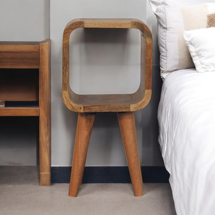 Solid Wood Extra Mini Minimalist Open Curved Oak-ish Bedside