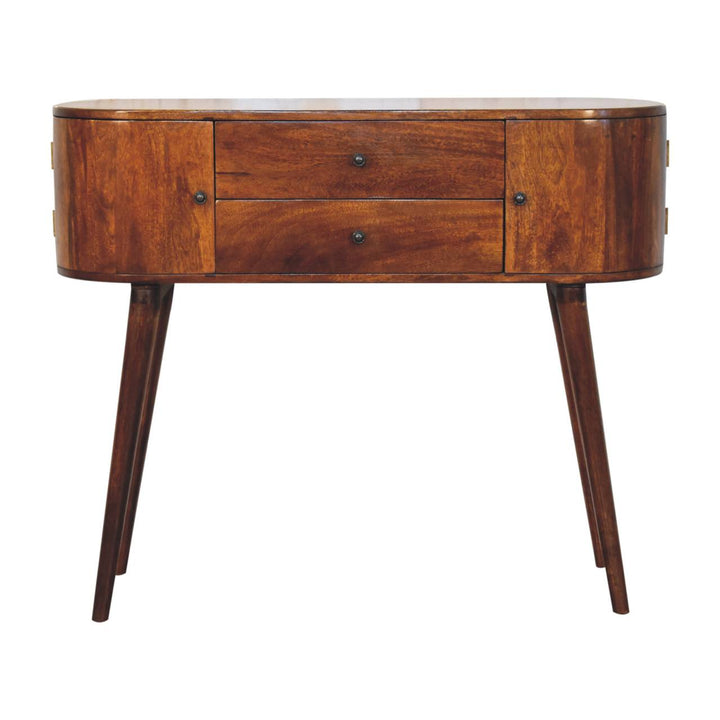 Solid Wood Grove Console Table, 2-Drawers, 2-Storage, Chestnut, Brown