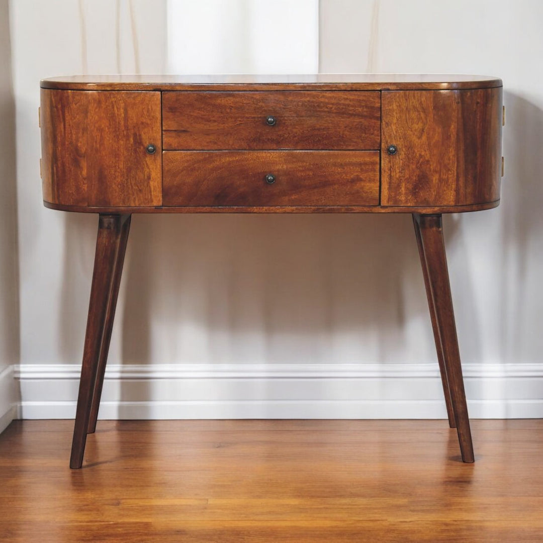 Solid Wood Grove Console Table, 2-Drawers, 2-Storage, Chestnut, Brown