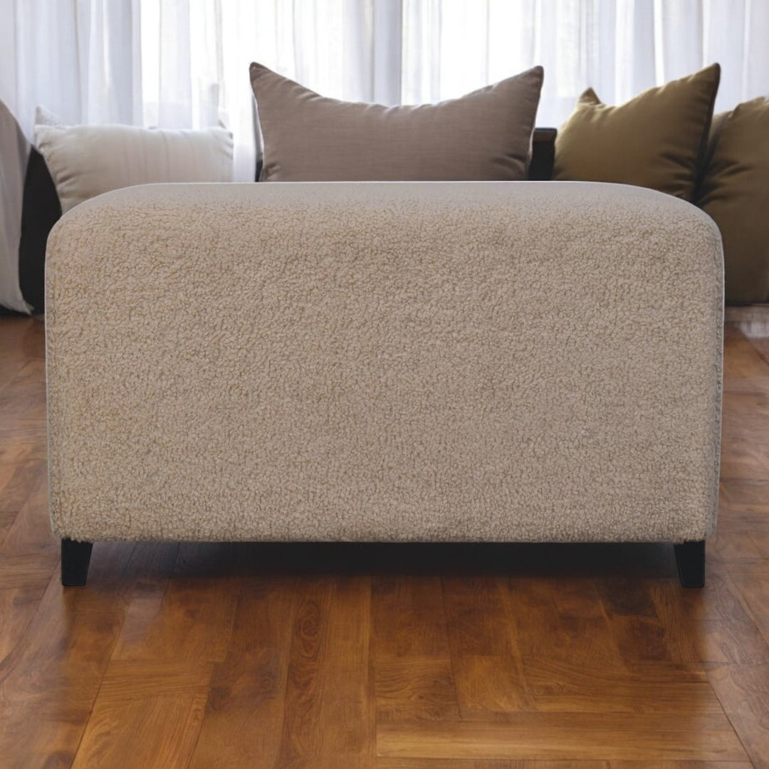 Solid Wood Bliss Cream Bouclé Ottoman