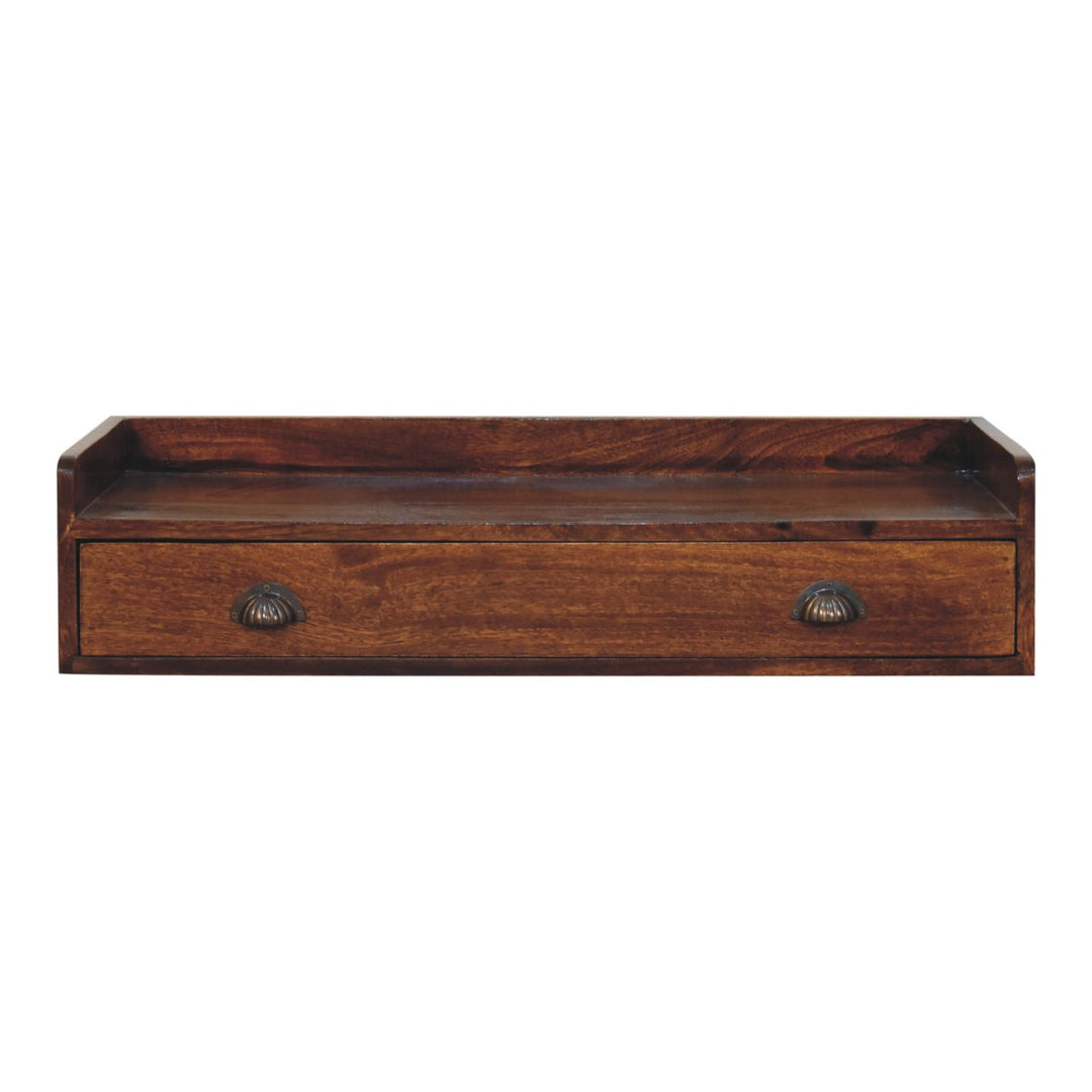Solid Wood Belmont Wall-Mounted Console, 1 Drawer, 1 Shelf, Brown