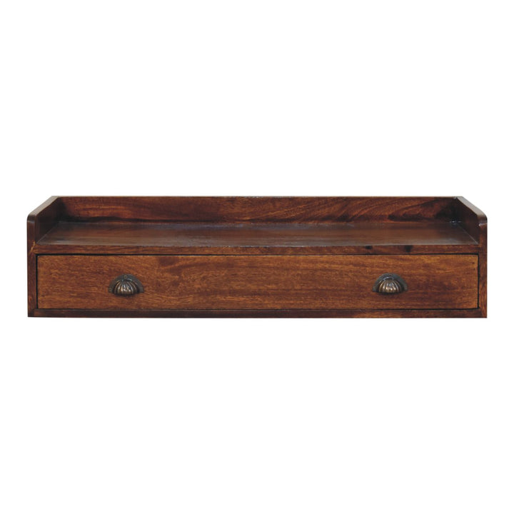 Solid Wood Belmont Wall-Mounted Console, 1 Drawer, 1 Shelf, Brown