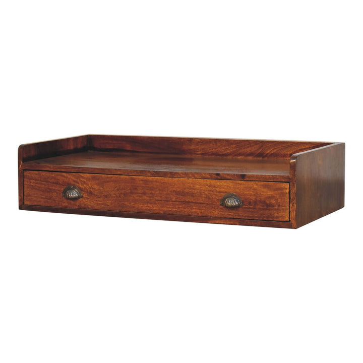 Solid Wood Belmont Wall-Mounted Console, 1 Drawer, 1 Shelf, Brown
