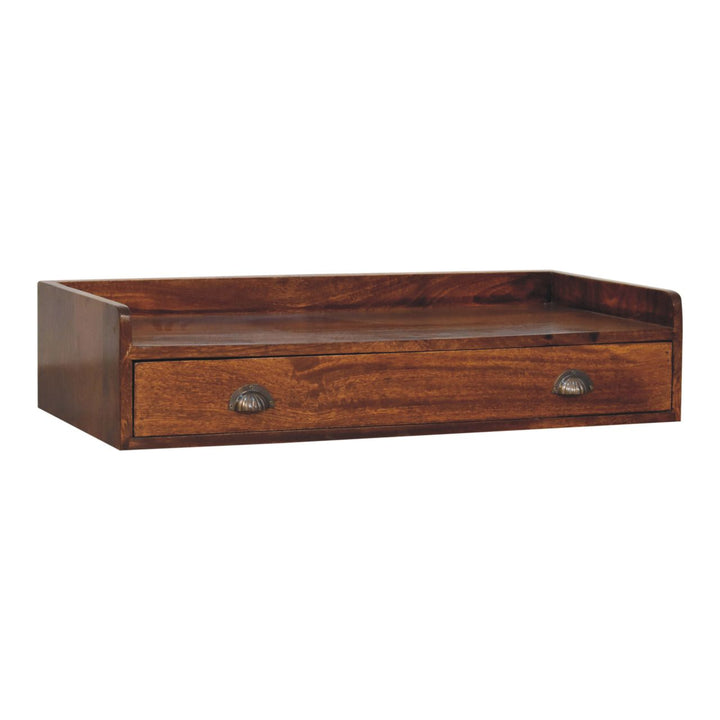 Solid Wood Belmont Wall-Mounted Console, 1 Drawer, 1 Shelf, Brown