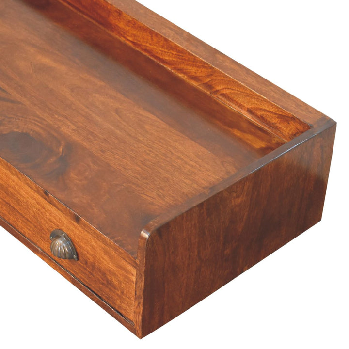 Solid Wood Belmont Wall-Mounted Console, 1 Drawer, 1 Shelf, Brown