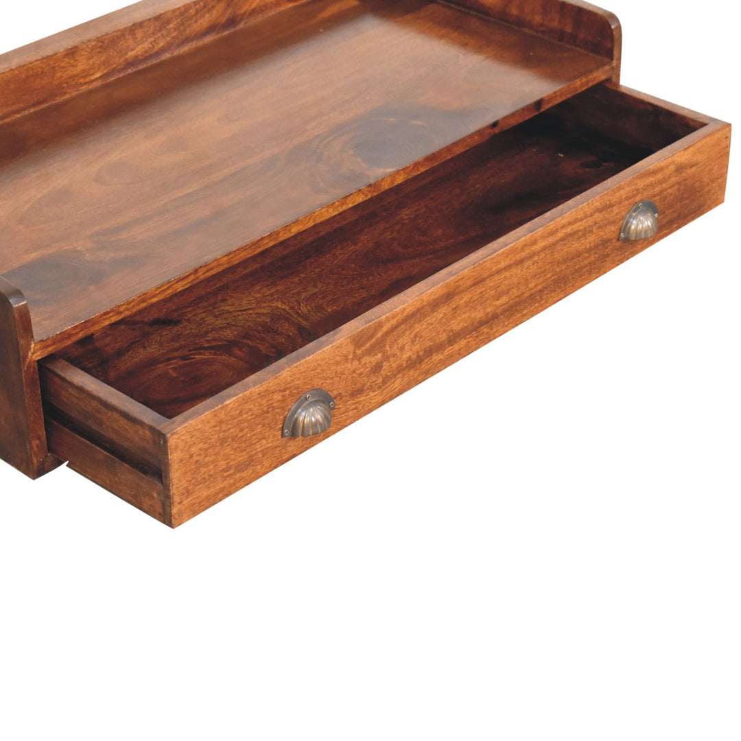 Solid Wood Belmont Wall-Mounted Console, 1 Drawer, 1 Shelf, Brown