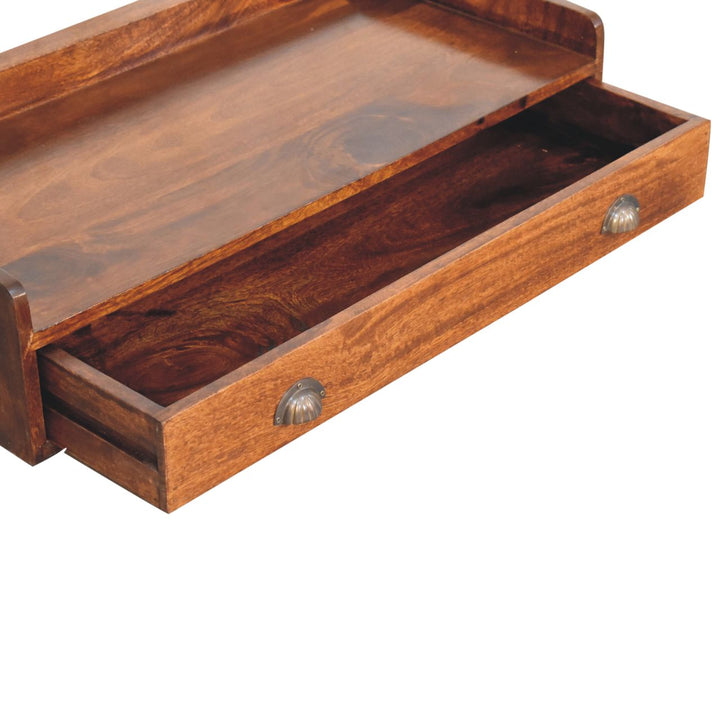 Solid Wood Belmont Wall-Mounted Console, 1 Drawer, 1 Shelf, Brown