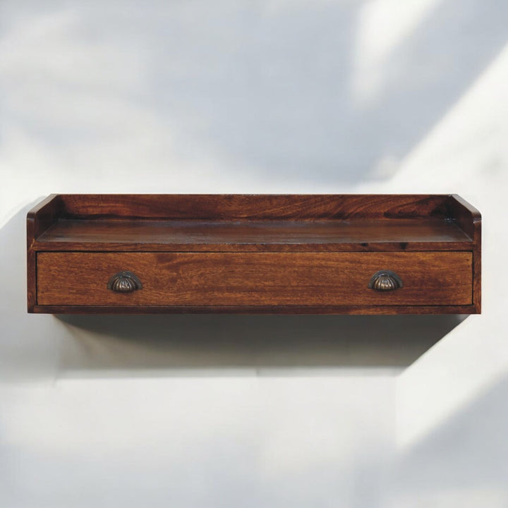 Solid Wood Belmont Wall-Mounted Console, 1 Drawer, 1 Shelf, Brown