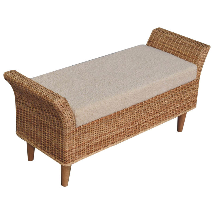 Solid Wood Riviera Woven Bench, Upholstered, Beige and Light Brown