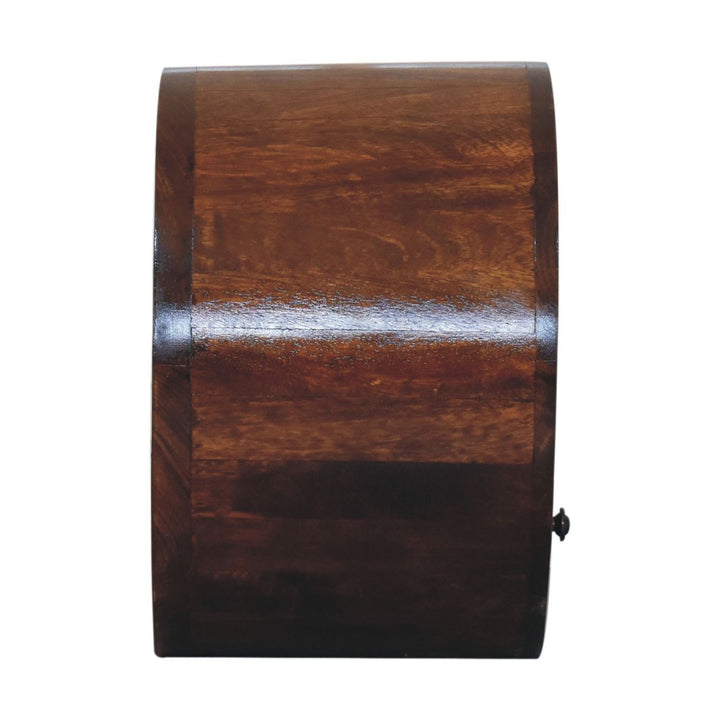 Solid Wood Floating Circle Chestnut Bedside, 1-Drawer, 1 Open-Slot, Dark Brown