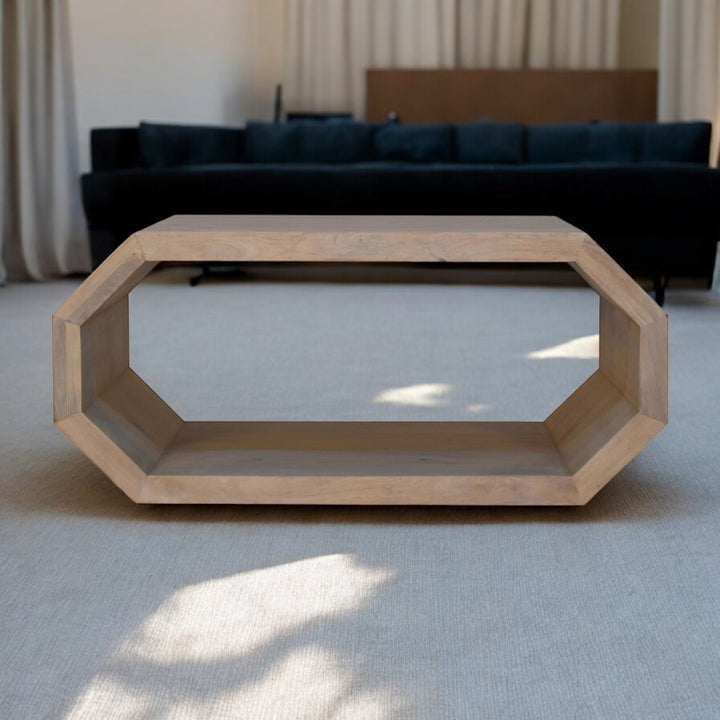 Solid Wood Hexagonal Marble Coffee Table, White